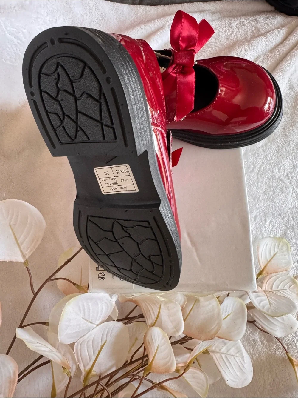 SHEIN Red Patent Mary Jane Shoes with Bow and Lace